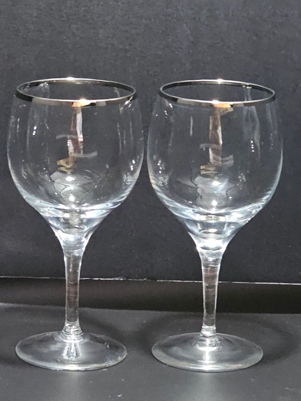 2 Lenox Weatherly Wine Glasses platinum rim vintage silver 6" USA elegant 6oz - Picture 1 of 6